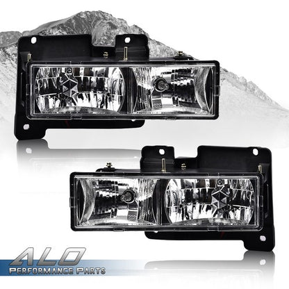 Solid Spare Fit For 88-98 Chevy GMC C10 C/K Truck Headlights Lamps Chrome W/Bulbs