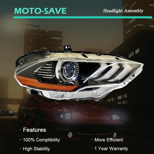 Solid Spare Black Headlight LED DRL Projector Lamp Right Side Fit For Ford Mustang 2018-2020