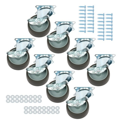 Solid Spare 8 Pack 3 Inch Universal Caster Wheels Heavy Duty Casters with Side Brake Grey