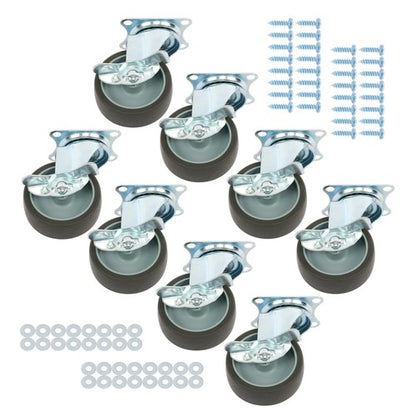 Solid Spare 8 Pack 3 Inch Universal Caster Wheels Heavy Duty Casters with Side Brake Grey