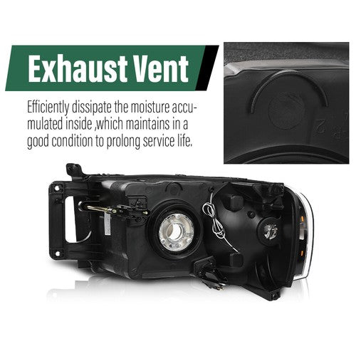 Solid Spare Fit For 2002-2005 Dodge Ram 1500 2500 3500 Clear/Chrome LED Tube DRL Headlights
