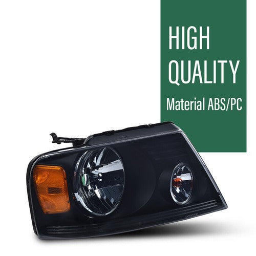 Solid Spare Fit For 2004-2008 Ford F150/Lincoln Mark LT Smoke Lens Black Headlights Assembly