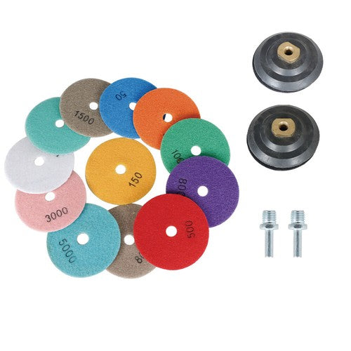 Solid Spare 14 Pack 4 Inch Diamond Polishing Pads Kit with 2PCS 5/8-11 Backer Pad