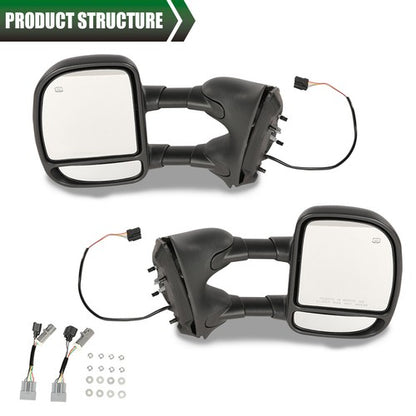 Solid Spare 1Pair Side Tow Mirrors Power+Heated Fit For 1999-2007 Ford F250 F350 Super Duty