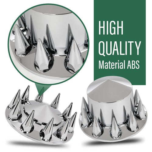 Solid Spare Chrome Hub Cover Kit 33mm Front & Rear Semi Truck Wheel Axle Covers Spiked