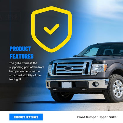 Solid Spare For 2009-2012 13 14 Ford F-150 F150 XLT Front Upper Bumper Grille Grill Chrome