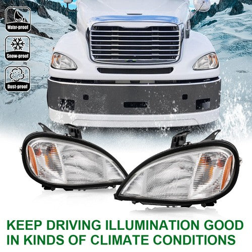 Solid Spare Fit For 96-04 Freightliner Columbia Driver & Passenger Side Headlights Headlamps