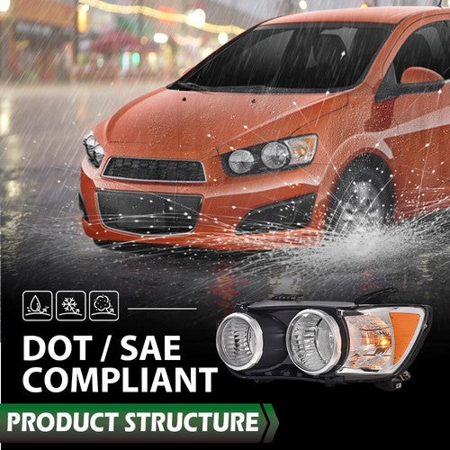 Solid Spare Fit For 12-16 Chevrolet Sonic Chrome Bezel Headlight Lamp Left Driver Side