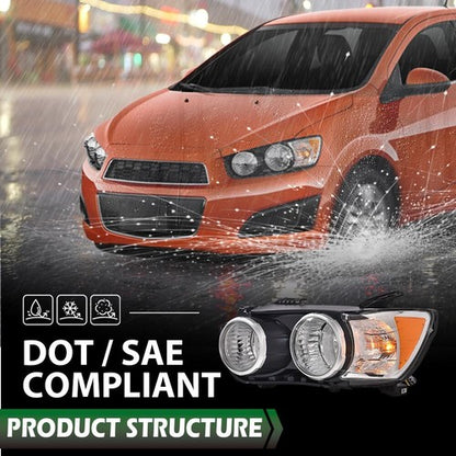 Solid Spare Fit For 12-16 Chevrolet Sonic Chrome Bezel Headlight Lamp Left Driver Side