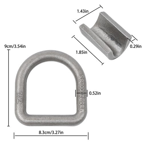 Solid Spare 12 Pack 1/2" Weld On Forged D Ring with Welding Clip 12,000lbs Fracture Strength
