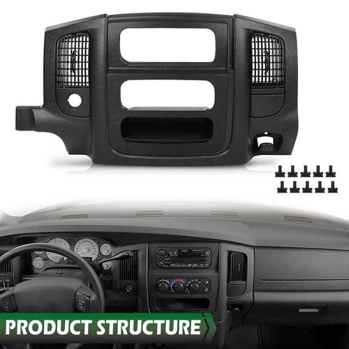 Solid Spare Fit For 02-05 Dodge Ram 1500 2500 Dash Radio Bezel Climate Trim Panel Vent Black