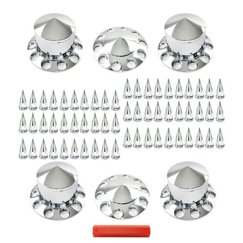 Solid Spare Chrome Hub Cover Kit 33mm Rear & Front for Semi Truck Wheel Axle Covers Spiked
