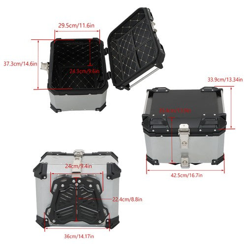 Solid Spare Motorcycle Aluminum Trunk Rear Top Case Luggage Tour Tail Tool Box Lock 45L USA