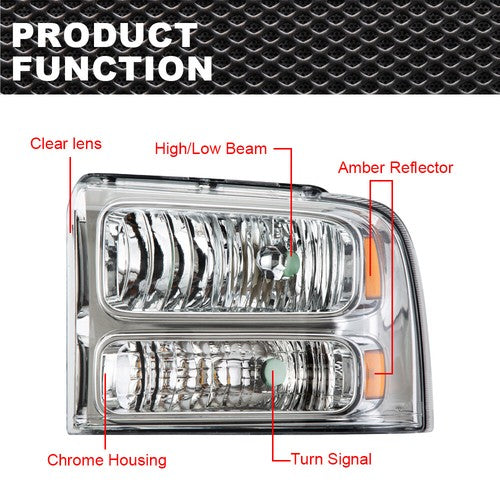 Solid Spare For 2005-2007 Ford F250 F350 F450 F550 Super duty Headlights 05 06 07 Headlamps
