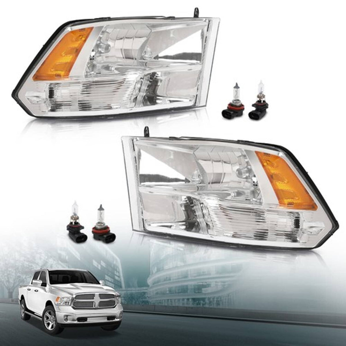 Solid Spare Headlights Fit For 2009-2018 Dodge Ram 1500 2500 3500 Quad Chrome Lamps L+R