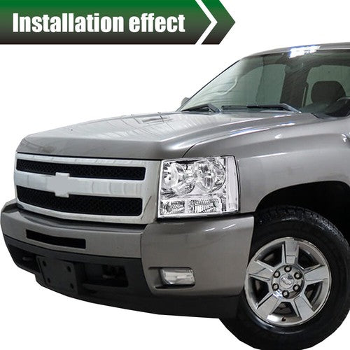 Solid Spare Fit For 2007-2014 Avalanche Tahoe Suburban Clear Lens Chrome Headlights Assembly