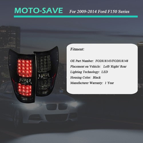 Solid Spare Smoked Black LED Tail Lights Lamps Assembly LH+RH Side For 2009-2014 Ford F150