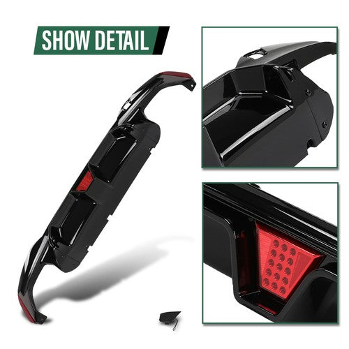 Solid Spare Gloss Black For BMW G30 M Sport 17-23 M5 CS Style Rear Bumper Diffuser W/Red LED