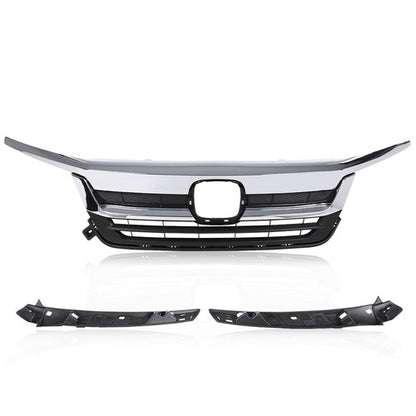 Solid Spare Fit For 19-21 Honda Pilot Front Bumper Upper Grille Grill w/ Chrome Trim