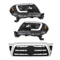 Solid Spare Pair Headlights Front Grille Chrome Shell W/Black Insert For 05-11 Toyota Tacoma