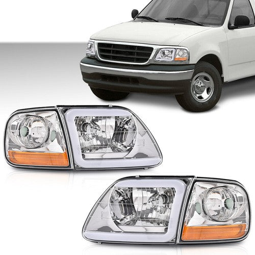 Solid Spare Clear LED DRL Headlights+Corner Lights Fit For 97-03 Ford F150/99-02 Expedition