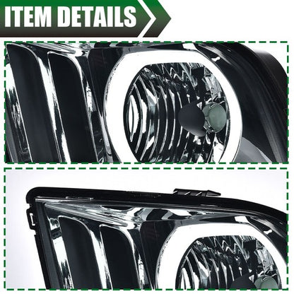Solid Spare Smoke Lens LED DRL Halo Headlights Assembly Fit For 2005-2009 Ford Mustang
