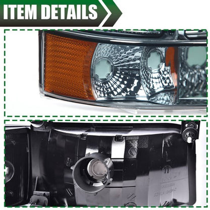 Solid Spare Fit For 92-96 Ford F150 F250 F350 Bronco Headlights w/Corner Signal Lamps Smoke