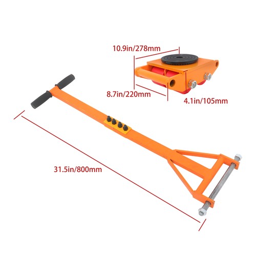 Solid Spare 4 Pcs Machinery Skates Dolly With Handle 360° Rotation 6T/13200Lbs Heavy Duty