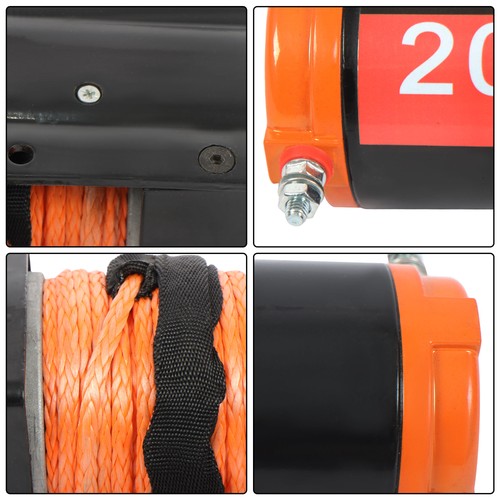 Solid Spare Electric Winch Black+Orange 2000lbs 12VDC/1.1HP Motor 0.18in*50ft Synthetic Rope