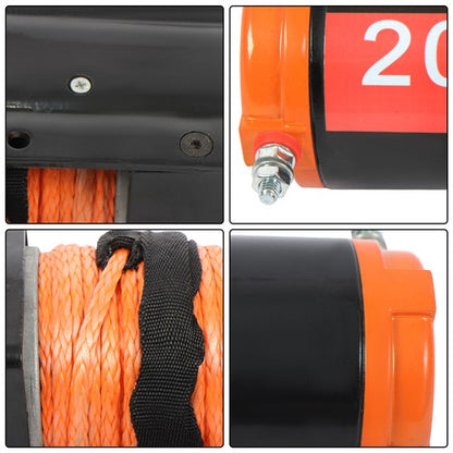Solid Spare Electric Winch Black+Orange 2000lbs 12VDC/1.1HP Motor 0.18in*50ft Synthetic Rope
