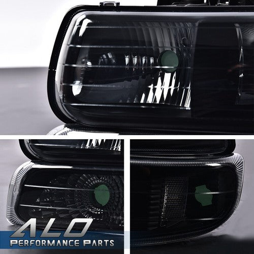 Solid Spare Fit For 1999-2002 Chevy Silverado Smoke Lens Black Housing Headlights Headlamps
