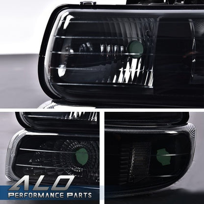 Solid Spare Fit For 1999-2002 Chevy Silverado Smoke Lens Black Housing Headlights Headlamps