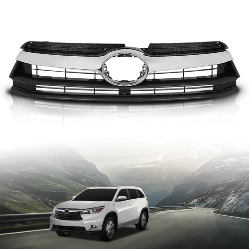 Solid Spare Fit For 14-16 Toyota Highlander Front Bumper Upper Grille Black Chrome TO1200371