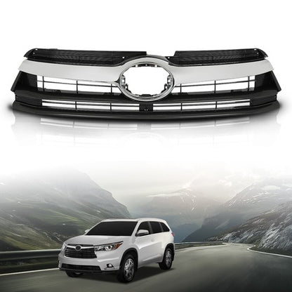 Solid Spare Fit For 14-16 Toyota Highlander Front Bumper Upper Grille Black Chrome TO1200371