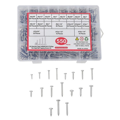 Solid Spare 550Pcs 304 stainless steel wood screws kits #4 #6 #8 #10 #12 countersunk Silver