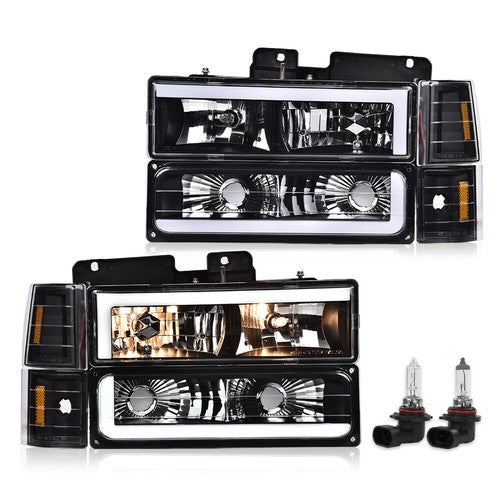 Solid Spare Fit For 88-98 Chevy GMC Sierra C/K Silverado Black LED Tube Headlights Headlamp