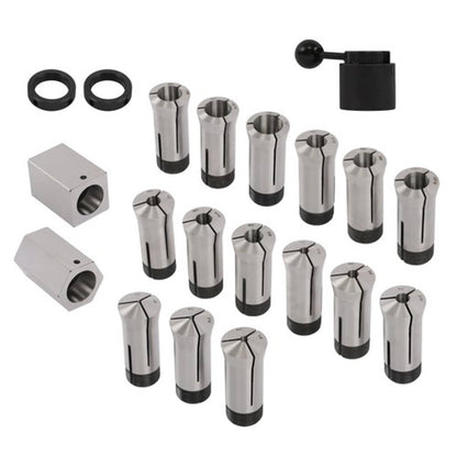 Solid Spare Precision 15 Piece 5C 1/8 - 1" Fractional Collet Set and 5 Pcs Collet Block Set