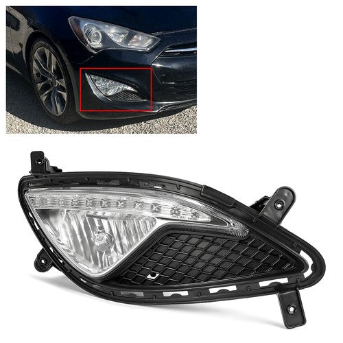 Solid Spare Fog Light Lamp + Cover + Connector RH/Passenger For Hyundai 13-17 Genesis Coupe