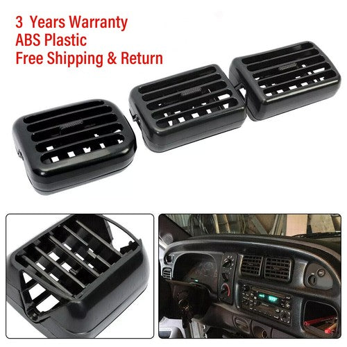 Solid Spare For 1998-2002 Dodge Ram 1500 2500 3500 3PC A/C Air Heater Dash Bezel Vents Black