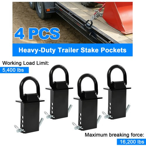 Solid Spare 2"x4" Heavy Duty Trailer Adjustable Stake Pocket D Ring Zinc Coated 16200LBS