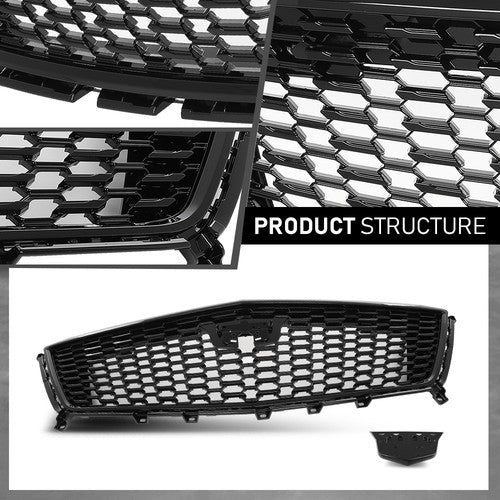 Solid Spare Front Bumper Grille Upper Grill Gloss Black Fit For 2017-2021 Cadillac XT5