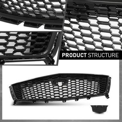 Solid Spare Front Bumper Grille Upper Grill Gloss Black Fit For 2017-2021 Cadillac XT5