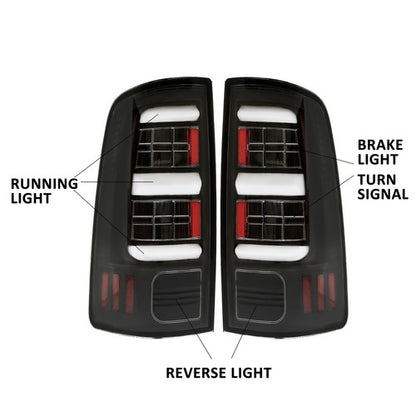 Solid Spare Black Tail Lights Brake Lamps LED Bar Light for 09-18 Dodge Ram 1500 2500 3500
