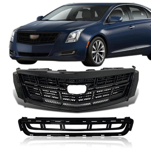 For 2013-2017 Cadillac XTS Front Bumper Black Upper Grille Lower Grill 2PCS