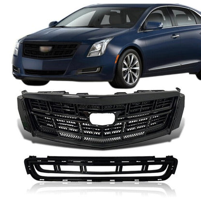 For 2013-2017 Cadillac XTS Front Bumper Black Upper Grille Lower Grill 2PCS