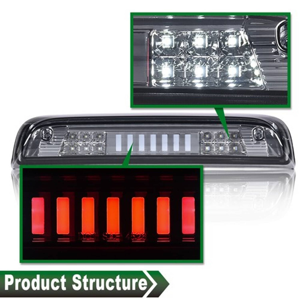 Solid Spare Fit For 2014-2018 Silverado Sierra Smoke/Chrome LED Third Brake Light Cargo Lamp