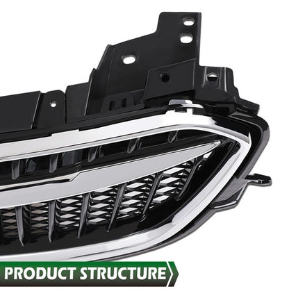 Solid Spare Front Bumper Upper Grille Grill w/ Chrome Trim Fit For 2017-2020 Buick Encore