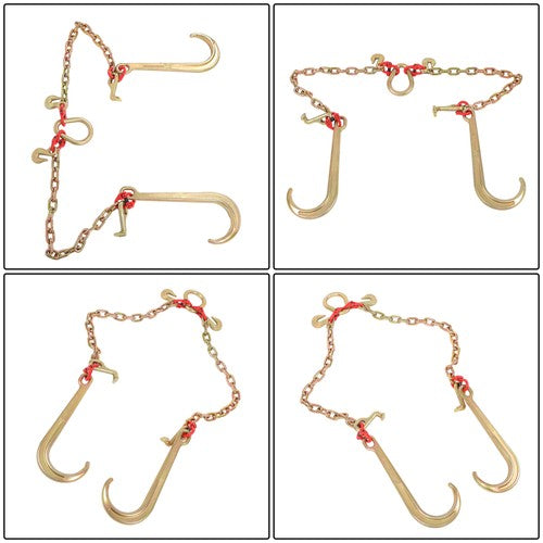Solid Spare G80 5/16" x 2' V Type Towing Chain Bridle with 15" J and Grab Hooks Steel New