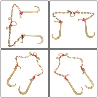 Solid Spare G80 5/16" x 2' V Type Towing Chain Bridle with 15" J and Grab Hooks Steel New