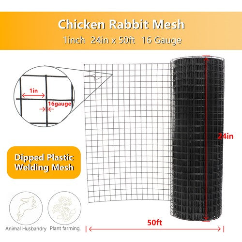 Solid Spare Welded Wire Fence Vinyl Coated Chicken Rabbit Mesh 1"x1" 16 Gauge 24"x50'